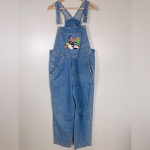 Vintage Warner Bros 1997 Looney Tunes Embroidered Blue Denim Overalls